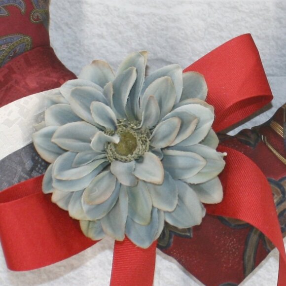 HAND CRAFTED Wreath Upcycled Necktie Christmas Holiday Red Floral Decor - Picture 3 of 11